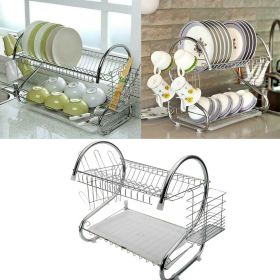 Dish Drying Rack (Silver, 2-Tier, 15.74" L x 14.57" W x 9.84" H)