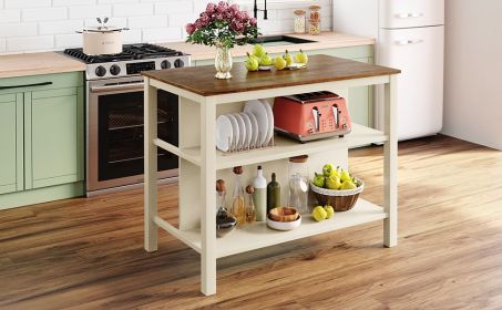Kitchen Island Set (Table & 2 Stools, Table: 45" L x 27" W x 36" H; Stools:17.7" L x 9.3" W x 23.6" H)