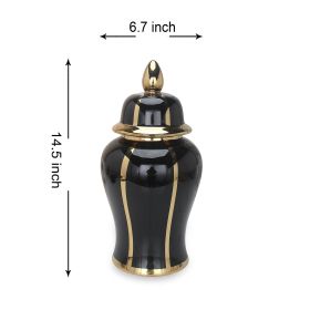 Imported Gilded Vase (Removable Lid, Black w/Gold Accent)