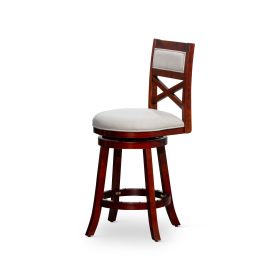 X-Back Swivel Stool (Hardwood Construction, Cherry Finish, 30" H, 350 Degree Swivel Seat, Beige Fabric)
