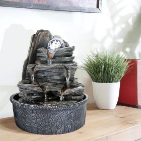 Indoor Tabletop Cascading Fountain (w/LED Light & Accent Ball, 9.8" High)