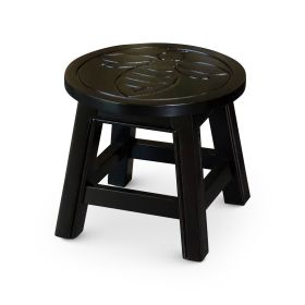 Wooden Stool (Carved Queen Bee, Color: Espresso, 10" H x 11" Diameter)